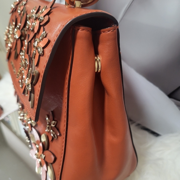 NWOT Michael Kors Flowers Ava Small Leather Top Handle Satchel orange floral bag - Picture 8 of 8
